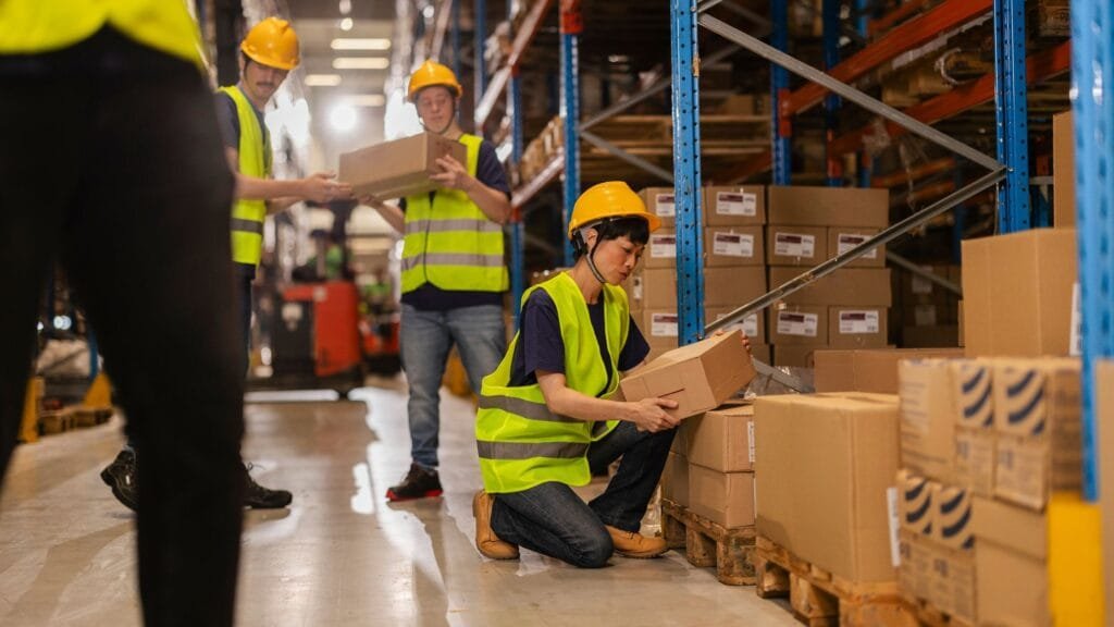 Équipe qui range un entrepôt de logistique fulfillement