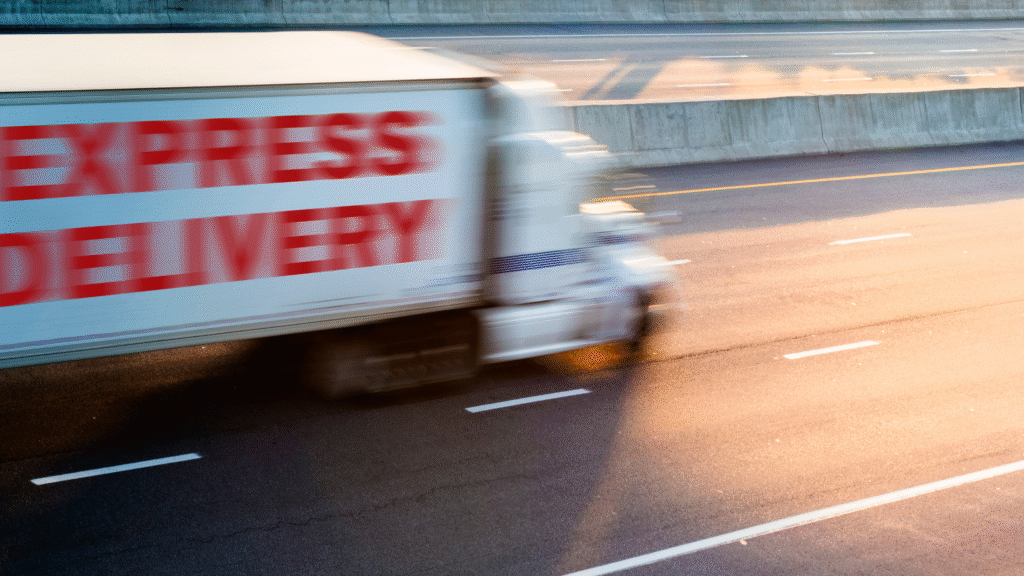 truck on a freeway with express delivery flocking