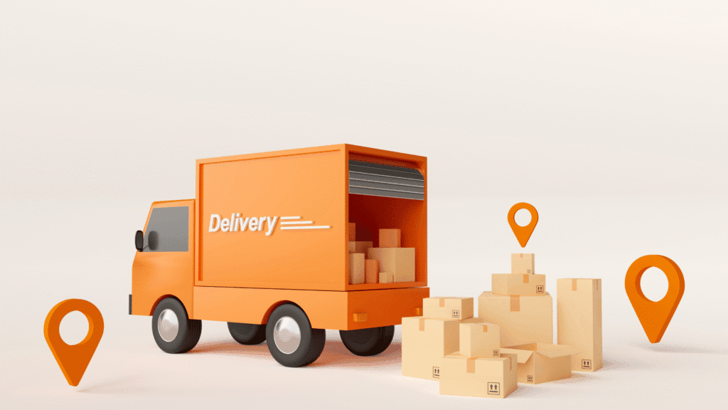 illustration du transport mutualisé : caminon de livraison et points maps