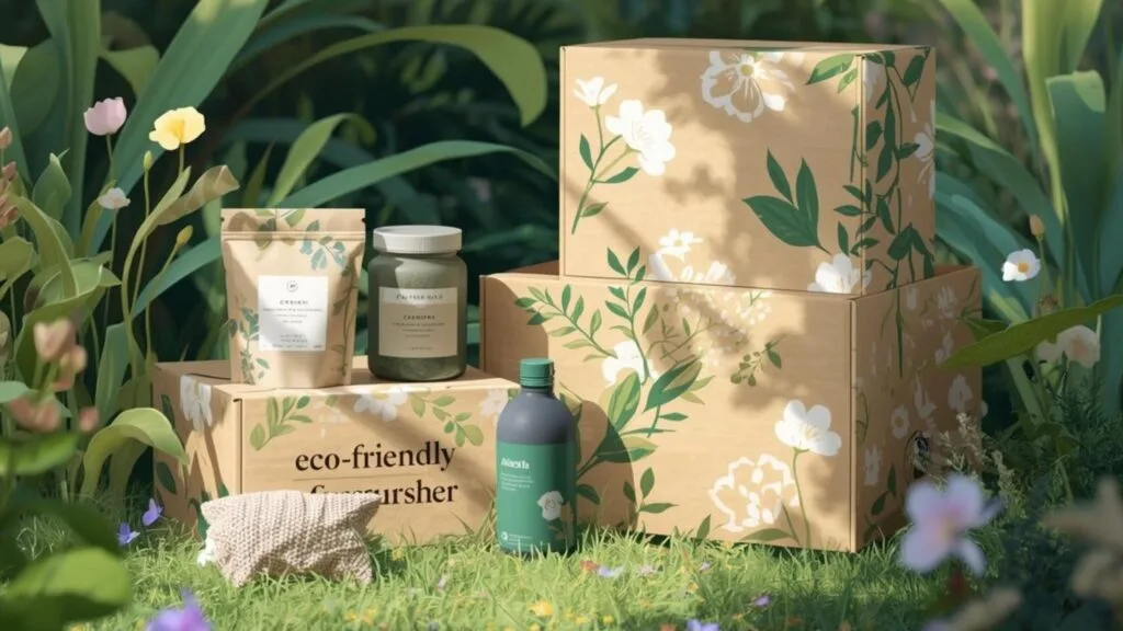 ilustración creada con IA que representa una bolera de suscripción con envases ecorresponsables