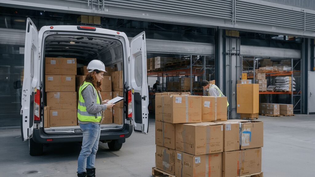 vérification de la préparation de commande devant entrepôt