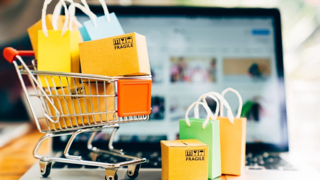 illustration représentant d'un panier e-commerce de petits colis