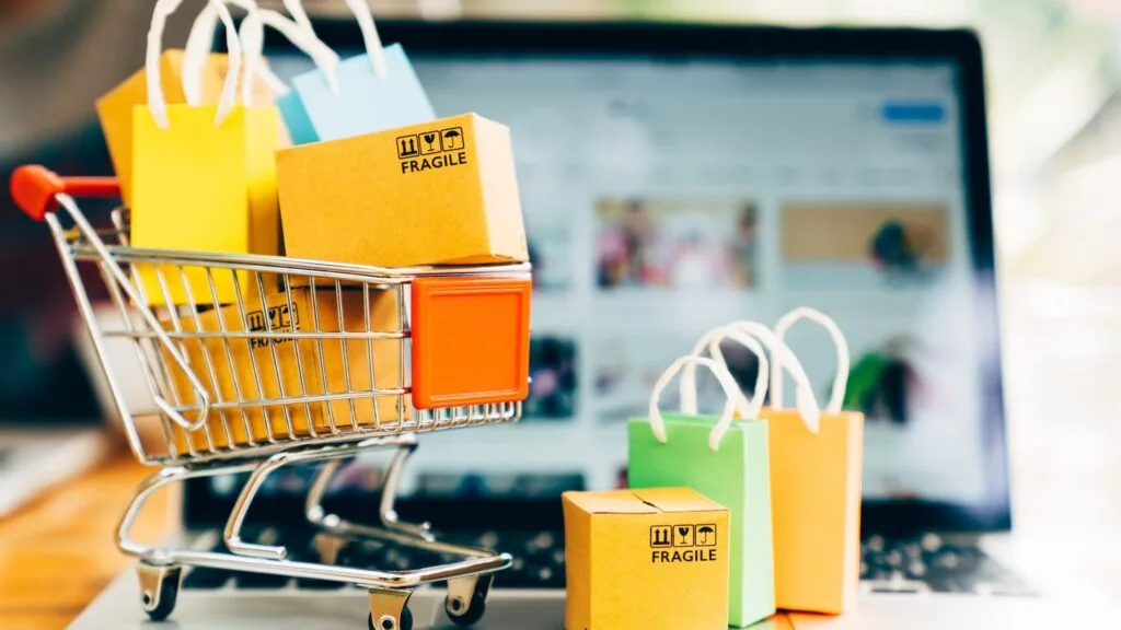 illustration représentant d'un panier e-commerce de petits colis