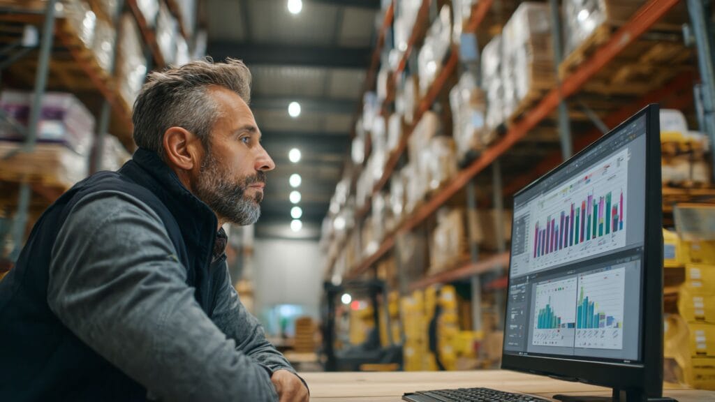 Contrôle du stock sur ordinateur en entrepôt