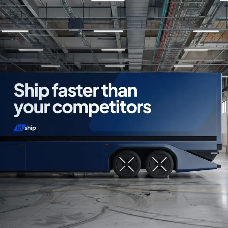 Delivery truck with the message "Ship faster than your competitors"